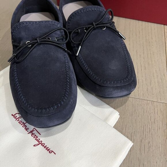 Salvatore Ferragamo Atlante Navy Suede Men Drivers Loafers 10 E NEW - Picture 11 of 12